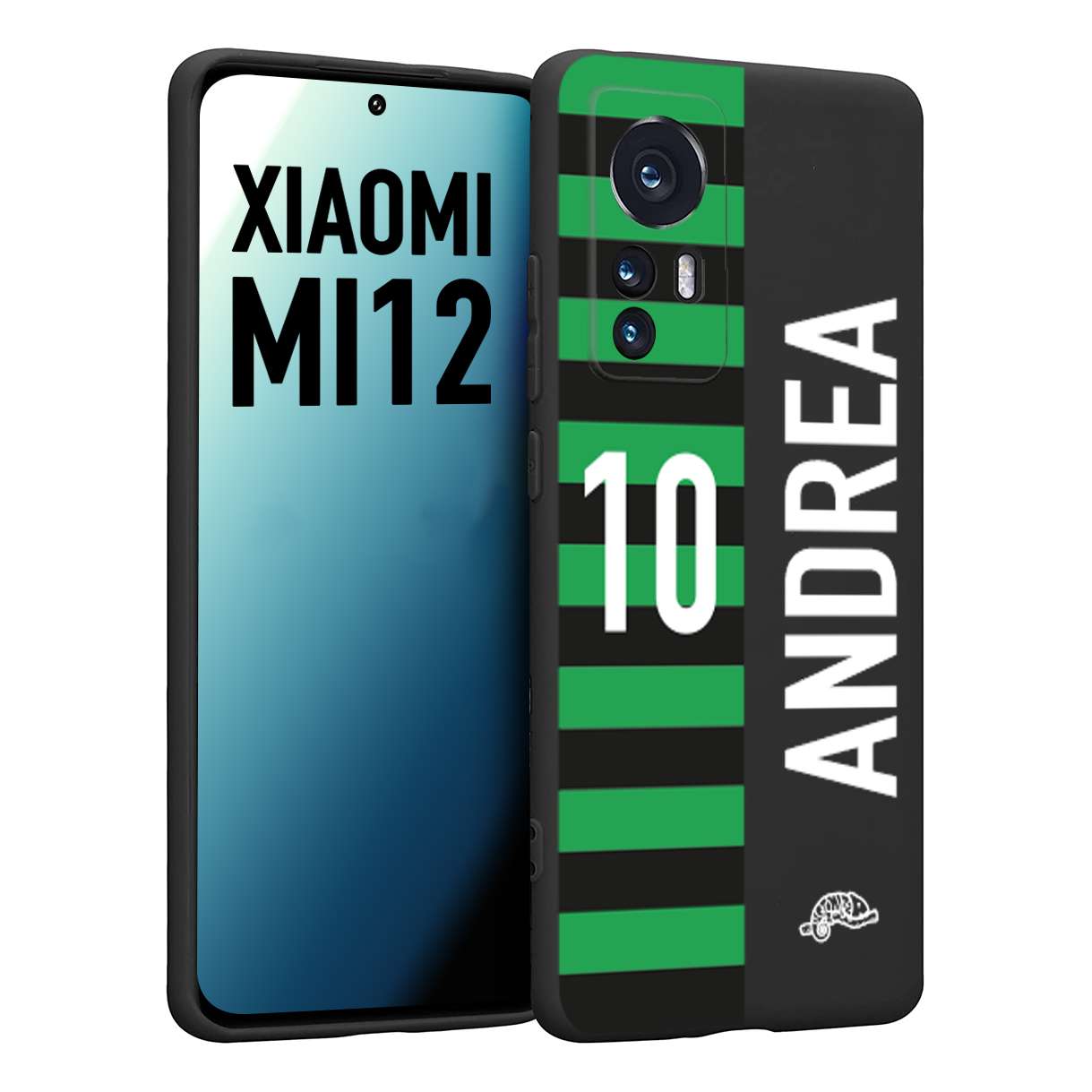 CUSTOMIZZA - Custodia cover nera morbida in tpu compatibile per Xiaomi 12 5G personalizzata calcio football nome e numero calciatori neroverde