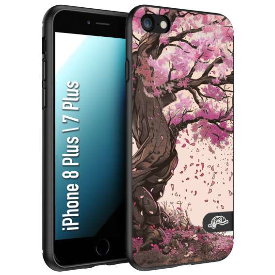 CUSTOMIZZA - Custodia cover nera morbida in tpu compatibile per iPhone 7 Plus - 8 plus giapponese colori morbidi fiori di ciliegio rosa disegnata