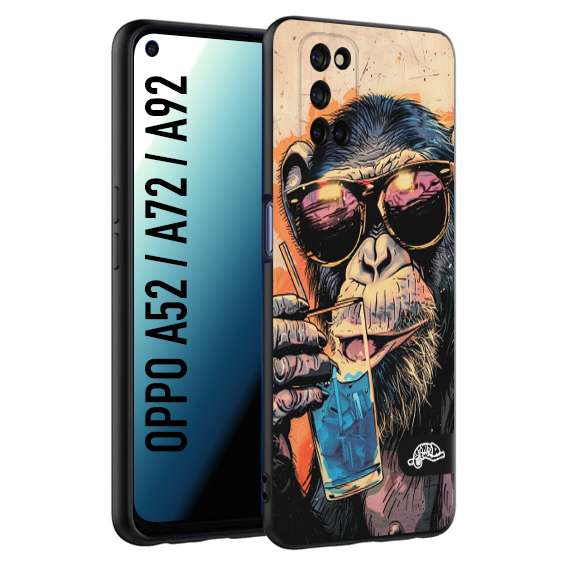 CUSTOMIZZA - Custodia cover nera morbida in tpu compatibile per Oppo A52 - A72 - A92 estate disegnata cocktails animali simpatici scimmia monkey negroni