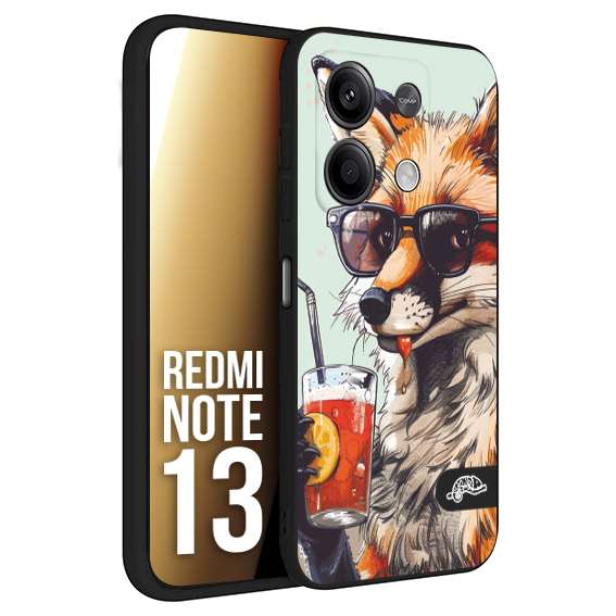 CUSTOMIZZA - Custodia cover nera morbida in tpu compatibile per Xiaomi Redmi Note 13 estate disegnata cocktails animali simpatici fox volpe negroni