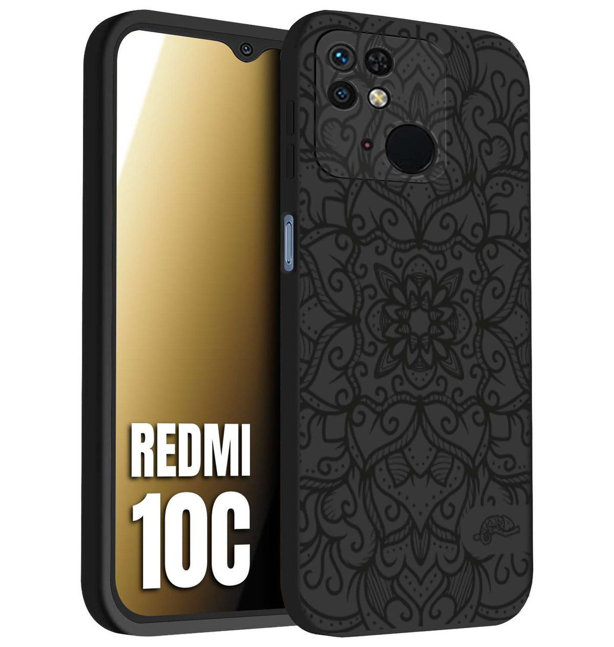 CUSTOMIZZA - Custodia cover nera morbida in tpu compatibile per Xiaomi Redmi 10C mandala nero fiore vedo non vedo donna