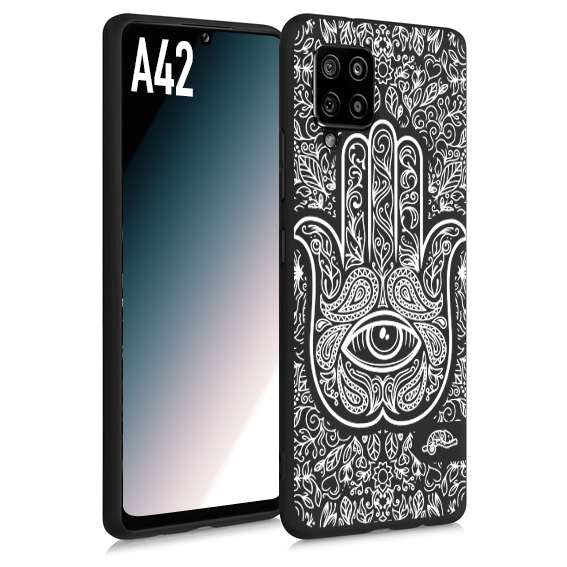 CUSTOMIZZA - Custodia cover nera morbida in tpu compatibile per Samsung A42 mano di fatima effetto rilievo mandala donna