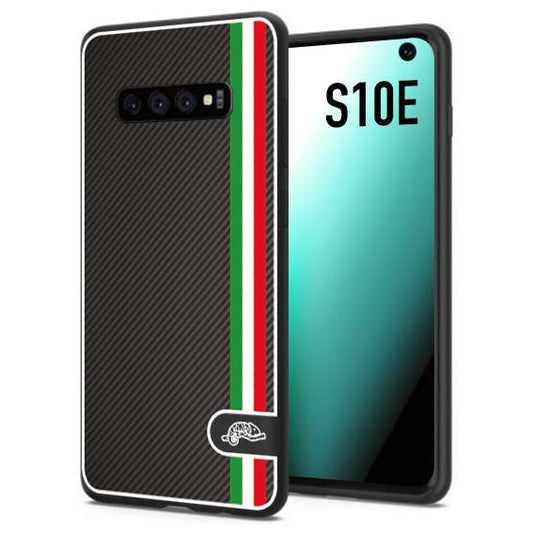 CUSTOMIZZA - Custodia cover nera morbida in tpu compatibile per Samsung S10E effetto fibra di carbonio bandiera Italia made in Italy