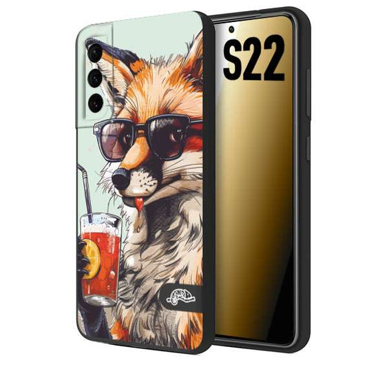 CUSTOMIZZA - Custodia cover nera morbida in tpu compatibile per Samsung S22 estate disegnata cocktails animali simpatici fox volpe negroni