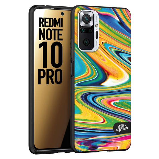 CUSTOMIZZA - Custodia cover nera morbida in tpu compatibile per Xiaomi Redmi Note 10 PRO colorata fantasia vortice marmo arcobaleno gialla verde blu