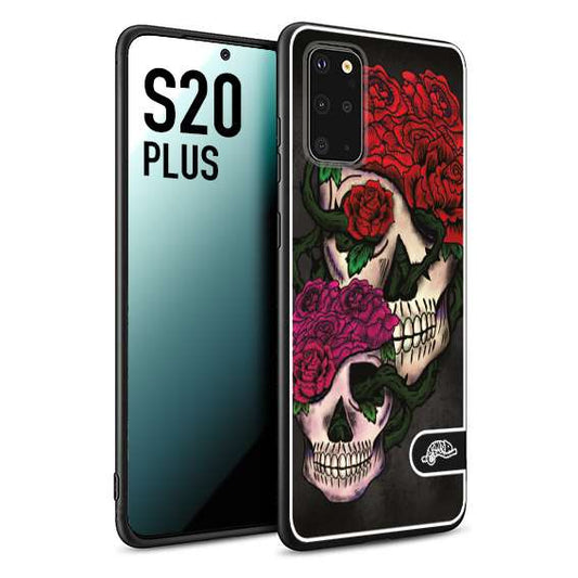 CUSTOMIZZA - Custodia cover nera morbida in tpu compatibile per Samsung S20 PLUS teschi e rose rosse fucsia skull and roses