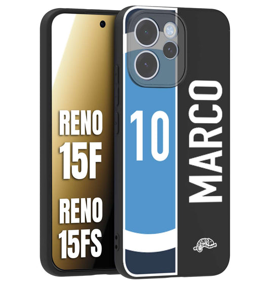 CUSTOMIZZA - Custodia cover nera morbida in tpu compatibile per Oppo Reno 15 F - Reno 15 FS personalizzata calcio football nome e numero calciatori biancoazzurri bianco celesti