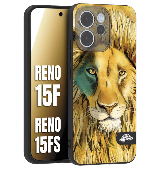 CUSTOMIZZA - Custodia cover nera morbida in tpu compatibile per Oppo Reno 15 F - Reno 15 FS leone lion disegnato a mano giallo blu a rilievo artistico brown