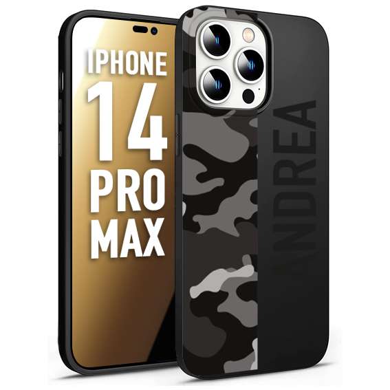 CUSTOMIZZA - Custodia cover nera morbida in tpu compatibile per iPhone 14 PRO MAX camouflage mimetico militare personalizzata nome