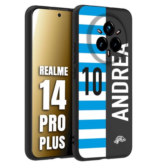 CUSTOMIZZA - Custodia cover nera morbida in tpu compatibile per Realme 14 PRO PLUS personalizzata calcio football nome e numero calciatori biancazzurri