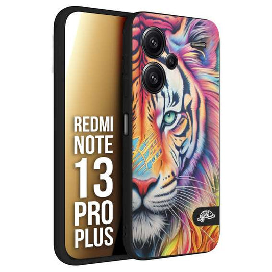 CUSTOMIZZA - Custodia cover nera morbida in tpu compatibile per Xiaomi Redmi Note 13 PRO PLUS animali color tigre tiger viso colori vibranti disegnato schizzo