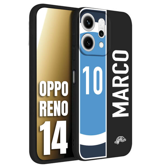 CUSTOMIZZA - Custodia cover nera morbida in tpu compatibile per Oppo Reno 14 personalizzata calcio football nome e numero calciatori biancoazzurri bianco celesti