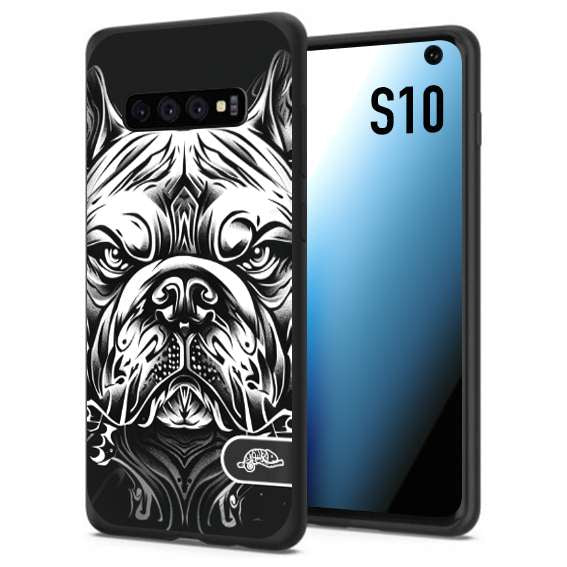 CUSTOMIZZA - Custodia cover nera morbida in tpu compatibile per Samsung S10 bulldog bianco a rilievo disegnato tattoo tatuaggio