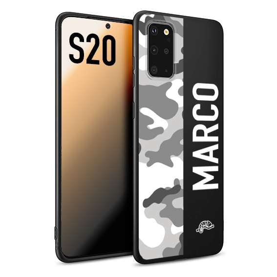 CUSTOMIZZA - Custodia cover nera morbida in tpu compatibile per Samsung S20 camouflage mimetico militare personalizzata nome bianco