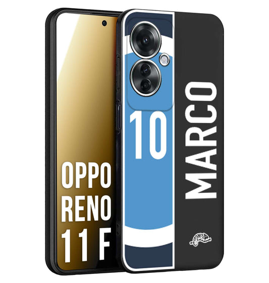 CUSTOMIZZA - Custodia cover nera morbida in tpu compatibile per Oppo Reno 11 F 5G personalizzata calcio football nome e numero calciatori biancoazzurri bianco celesti