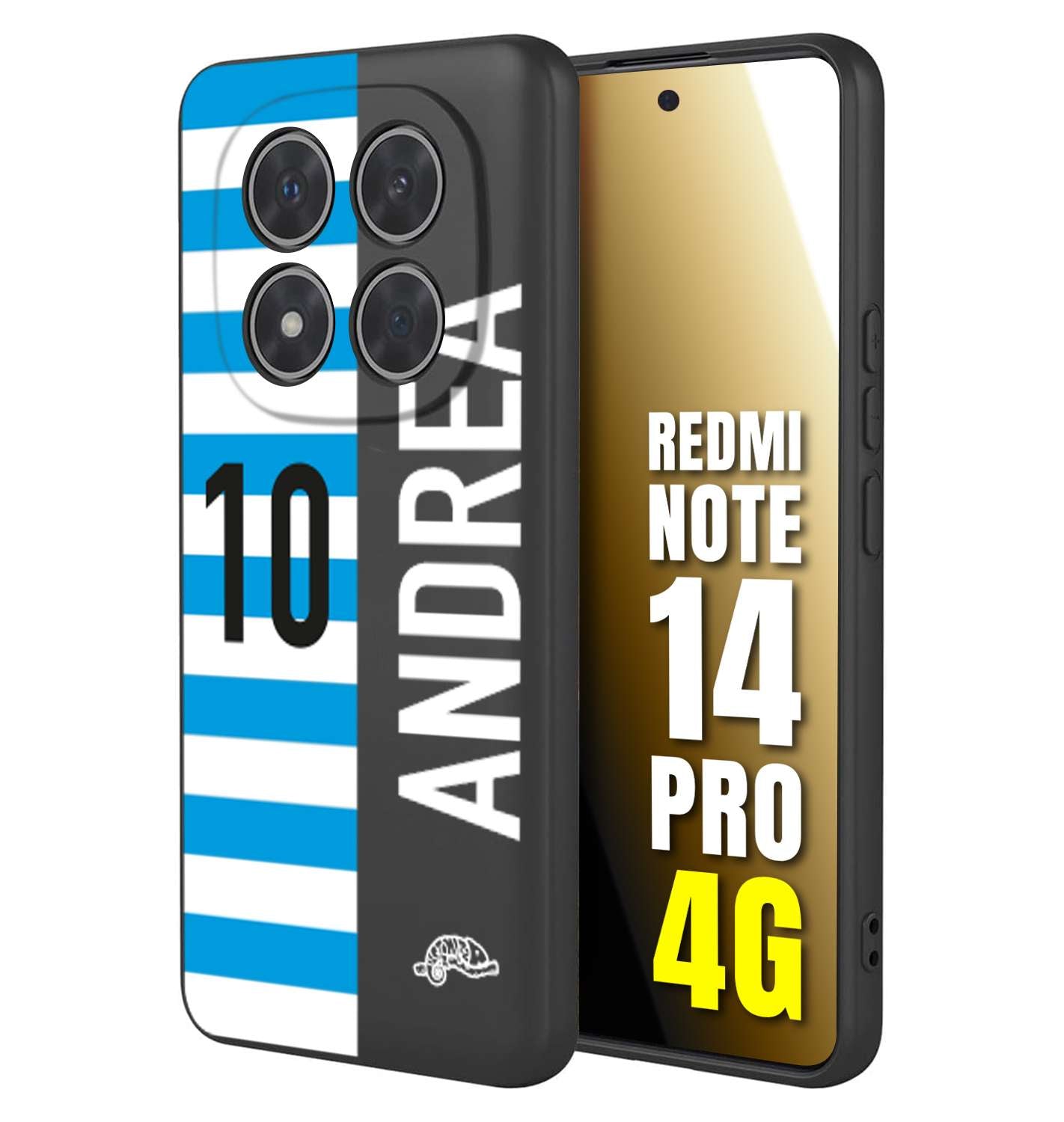 CUSTOMIZZA - Custodia cover nera morbida in tpu compatibile per Xiaomi Redmi Note 14 PRO 4G personalizzata calcio football nome e numero calciatori biancazzurri