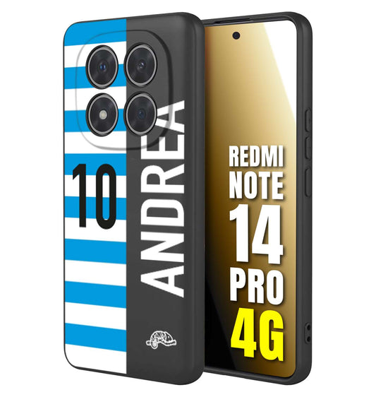 CUSTOMIZZA - Custodia cover nera morbida in tpu compatibile per Xiaomi Redmi Note 14 PRO 4G personalizzata calcio football nome e numero calciatori biancazzurri