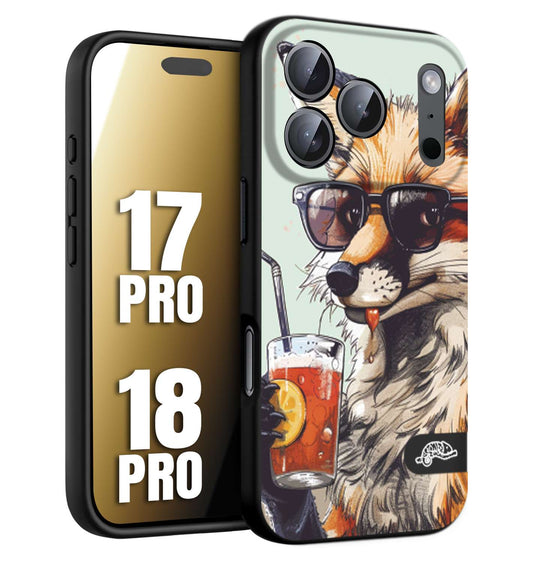 CUSTOMIZZA - Custodia cover nera morbida in tpu compatibile per iPhone 17 PRO - 18 PRO estate disegnata cocktails animali simpatici fox volpe negroni