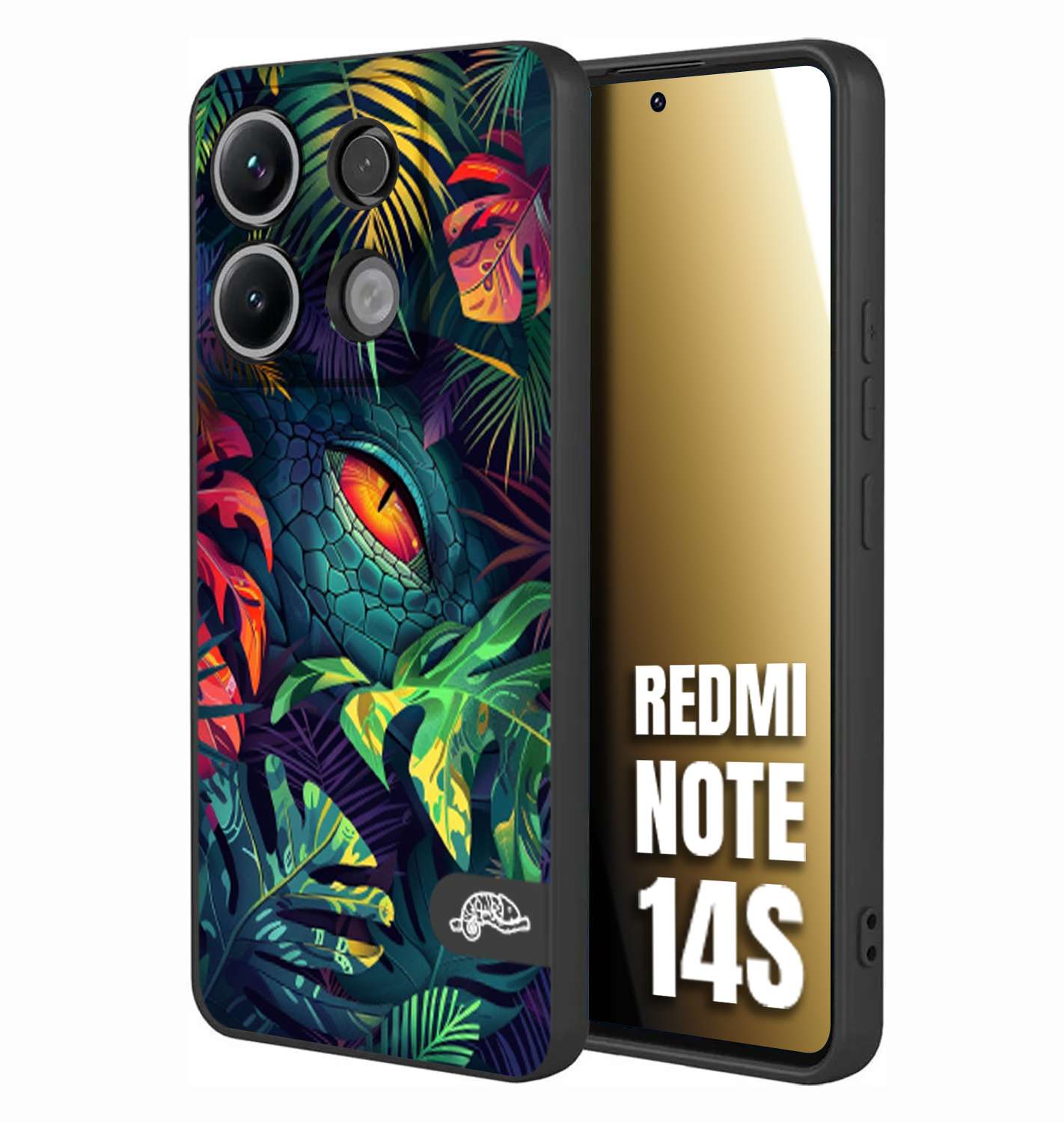 CUSTOMIZZA - Custodia cover nera morbida in tpu compatibile per Xiaomi Redmi Note 14S animali color giungla tropicale occhio di coccodrillo alligatore disegnato