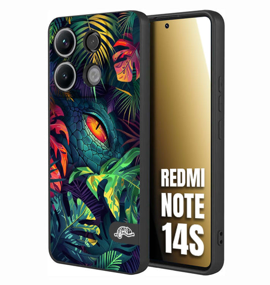 CUSTOMIZZA - Custodia cover nera morbida in tpu compatibile per Xiaomi Redmi Note 14S animali color giungla tropicale occhio di coccodrillo alligatore disegnato