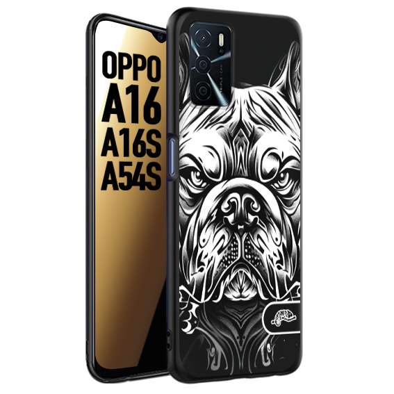 CUSTOMIZZA - Custodia cover nera morbida in tpu compatibile per Oppo A16 - A16S - A54S bulldog bianco a rilievo disegnato tattoo tatuaggio