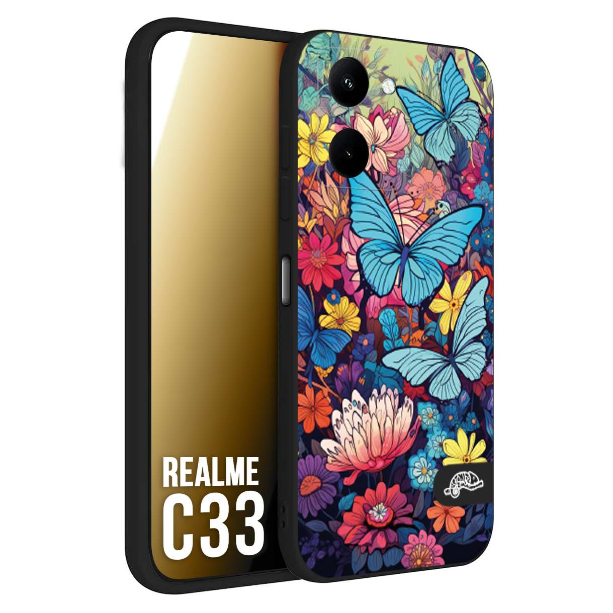 CUSTOMIZZA - Custodia cover nera morbida in tpu compatibile per Oppo Reno 11 PRO 5G farfalle butterfly moderno donna disegnate gialla blu rosa