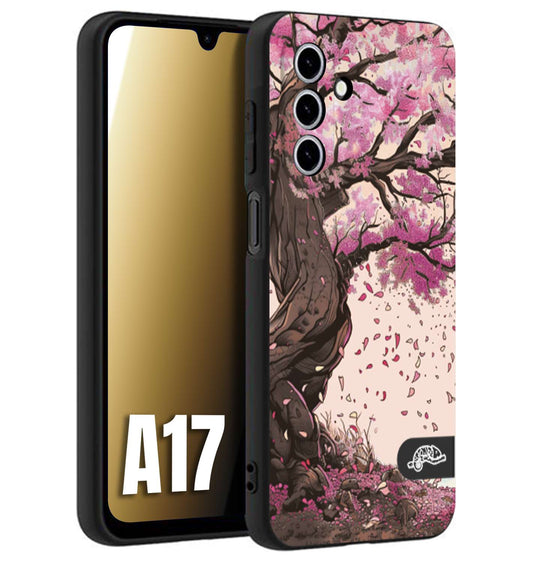 CUSTOMIZZA - Custodia cover nera morbida in tpu compatibile per Samsung A17 giapponese colori morbidi fiori di ciliegio rosa disegnata