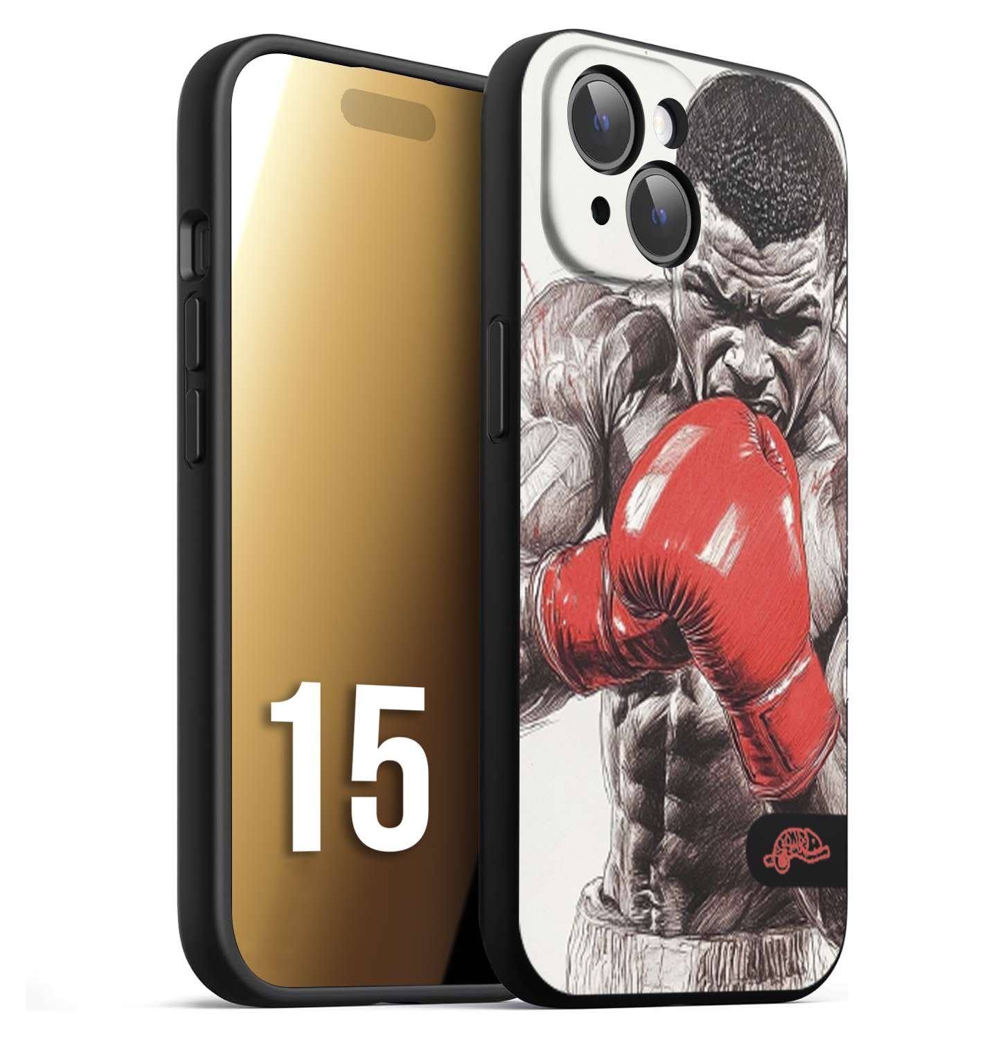 CUSTOMIZZA - Custodia cover nera morbida in tpu compatibile per iPhone 15 pugilato pugili disegno tattoo guantoni box pesi massimi gancio