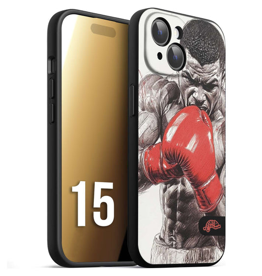 CUSTOMIZZA - Custodia cover nera morbida in tpu compatibile per iPhone 15 pugilato pugili disegno tattoo guantoni box pesi massimi gancio
