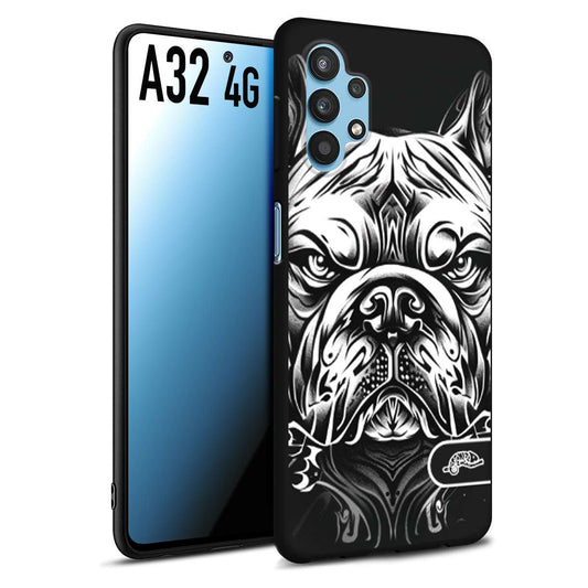 CUSTOMIZZA - Custodia cover nera morbida in tpu compatibile per Samsung A32 4G bulldog bianco a rilievo disegnato tattoo tatuaggio