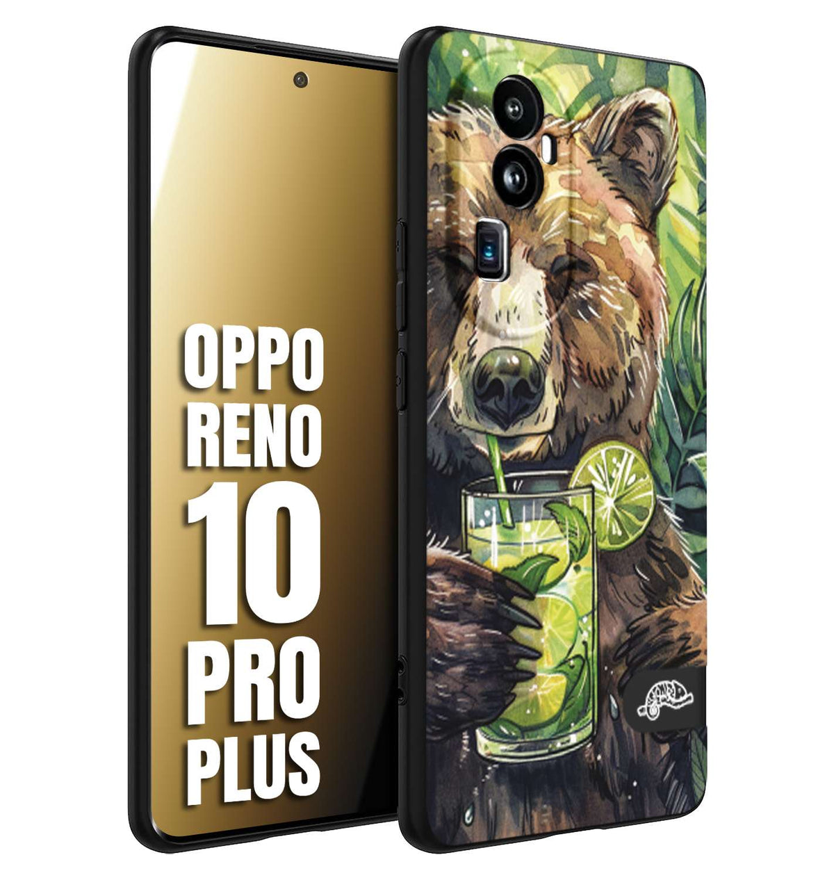 CUSTOMIZZA - Custodia cover nera morbida in tpu compatibile per Oppo Reno 10 PRO PLUS fiori estate disegnata cocktails animali simpatici orso bear negroni