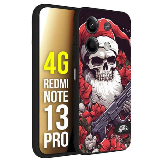 CUSTOMIZZA - Custodia cover nera morbida in tpu compatibile per Xiaomi Redmi Note 13 PRO 4G teschio natale santa claus fiori tattoo disegnato