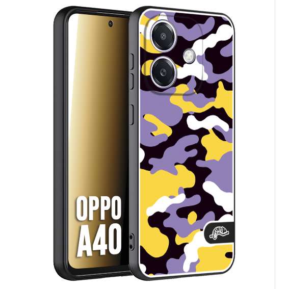 CUSTOMIZZA - Custodia cover nera morbida in tpu compatibile per Oppo A40 camouflage mimetico militare viola lilla giallo