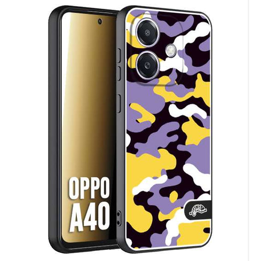 CUSTOMIZZA - Custodia cover nera morbida in tpu compatibile per Oppo A40 camouflage mimetico militare viola lilla giallo
