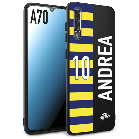 CUSTOMIZZA - Custodia cover nera morbida in tpu compatibile per Samsung A70 personalizzata calcio football nome e numero calciatori giallo blu