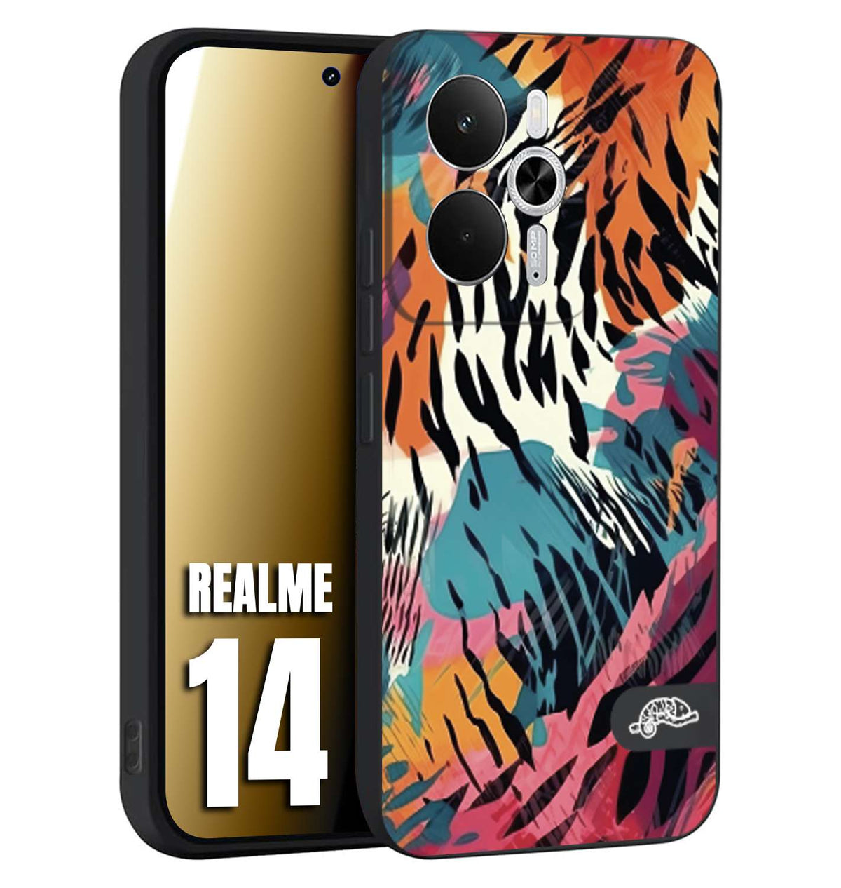 CUSTOMIZZA - Custodia cover nera morbida in tpu compatibile per Realme 14 5G leopardato maculato tigrato tiger colorata summer color