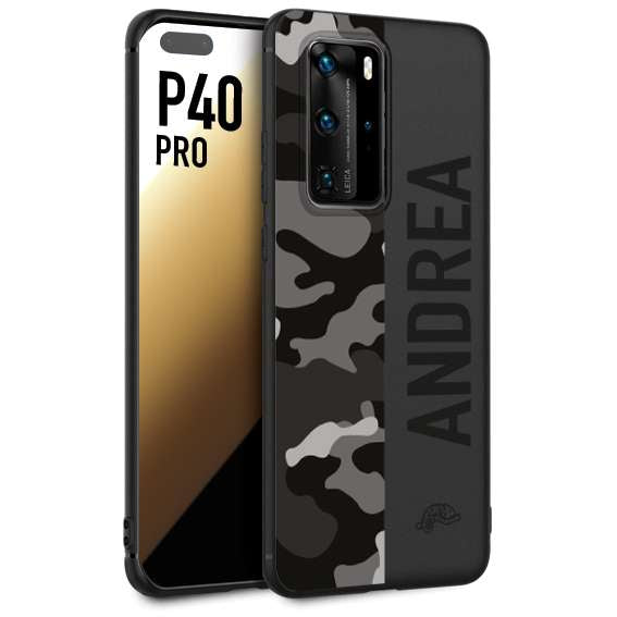 CUSTOMIZZA - Custodia cover nera morbida in tpu compatibile per Huawei P40 PRO camouflage mimetico militare personalizzata nome