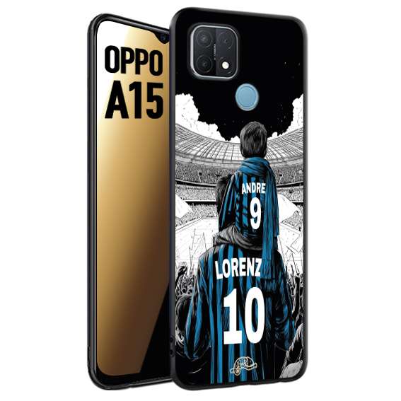 CUSTOMIZZA - Custodia cover nera morbida in tpu compatibile per Oppo A15 personalizzata calcio football padre e figlio calciatori nerazzurra
