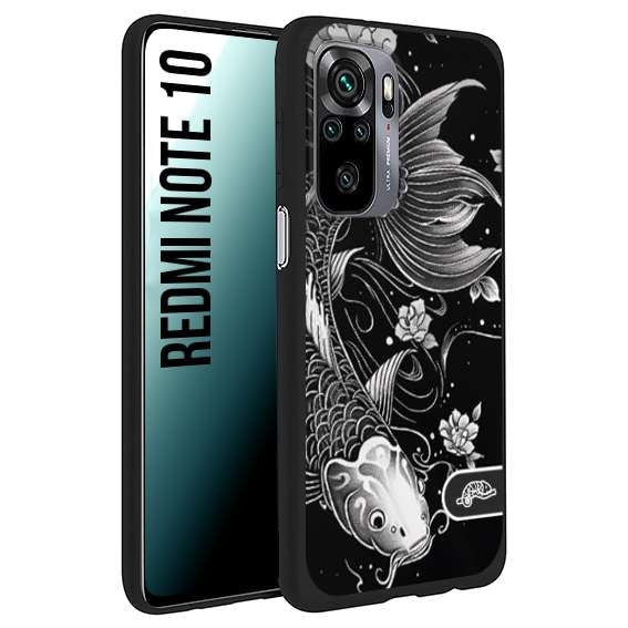 CUSTOMIZZA - Custodia cover nera morbida in tpu compatibile per Xiaomi Redmi Note 10 carpa koi black and white bianco a rilievo disegnato tattoo tatuaggio