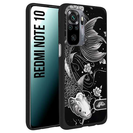 CUSTOMIZZA - Custodia cover nera morbida in tpu compatibile per Xiaomi Redmi Note 10 carpa koi black and white bianco a rilievo disegnato tattoo tatuaggio