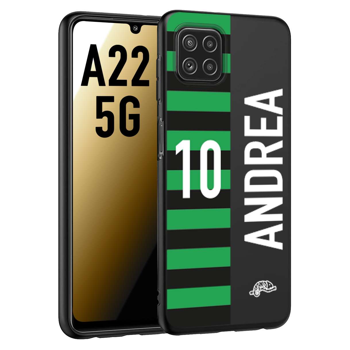 CUSTOMIZZA - Custodia cover nera morbida in tpu compatibile per Samsung A22 5G personalizzata calcio football nome e numero calciatori neroverde