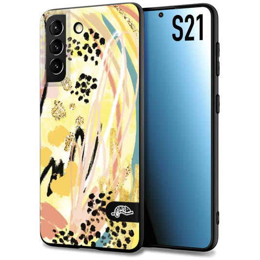 CUSTOMIZZA - Custodia cover nera morbida in tpu compatibile per Samsung S21 astratti donna flower fantasia estate gialla rosa leopardata