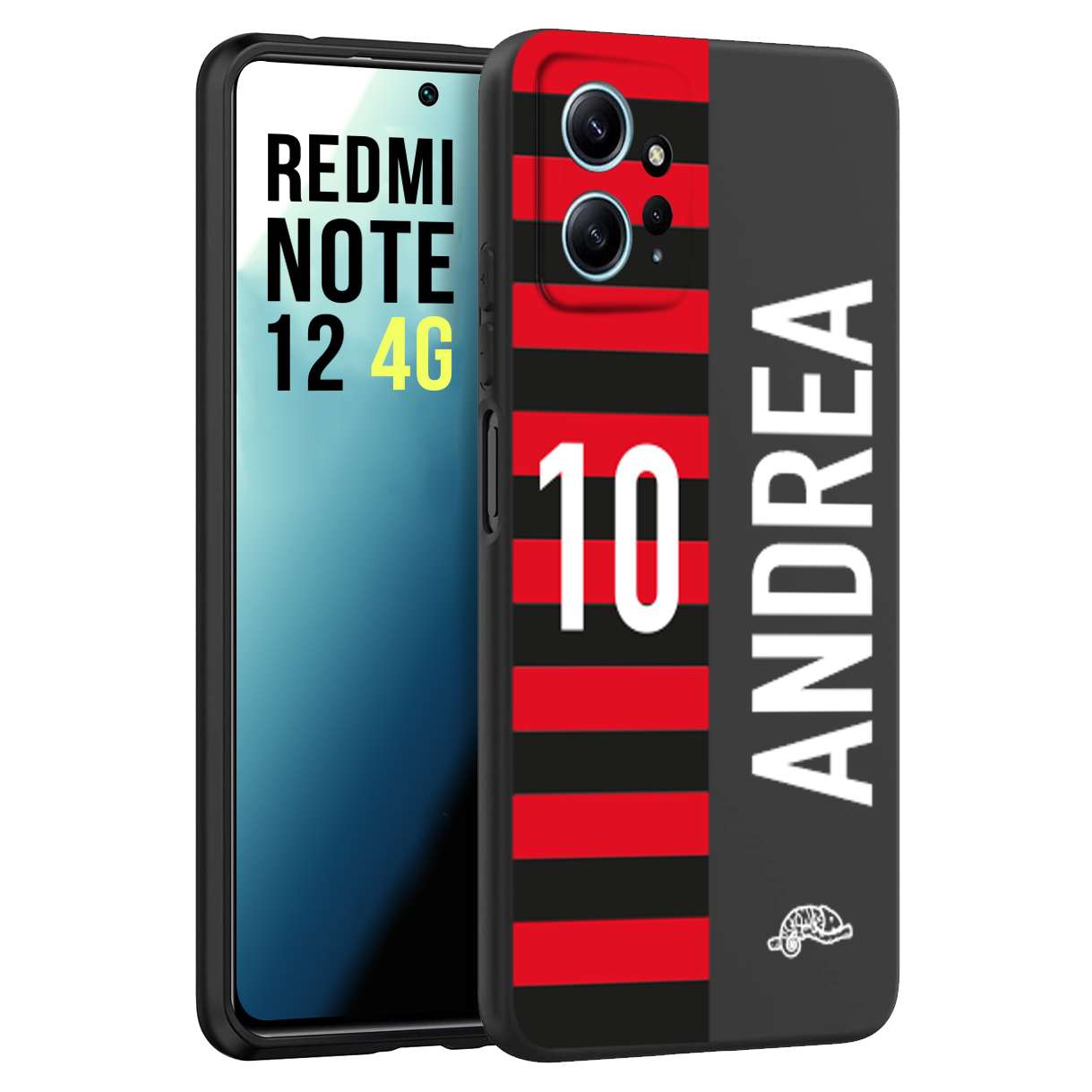 CUSTOMIZZA - Custodia cover nera morbida in tpu compatibile per Xiaomi Redmi Note 12 4G personalizzata calcio football nome e numero calciatori rossonera