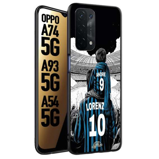CUSTOMIZZA - Custodia cover nera morbida in tpu compatibile per Oppo A74 5G - A93 5G - A54 5G personalizzata calcio football padre e figlio calciatori nerazzurra
