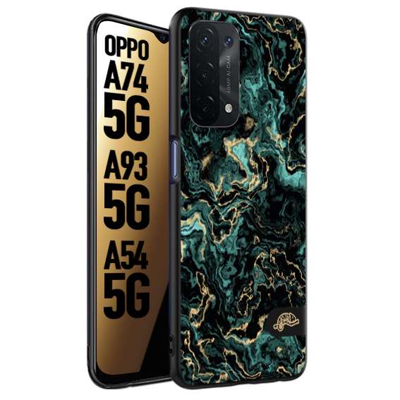 CUSTOMIZZA - Custodia cover nera morbida in tpu compatibile per Oppo A74 5G - A93 5G - A54 5G effetto marmo marble verde green venature dorato pietra