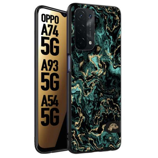 CUSTOMIZZA - Custodia cover nera morbida in tpu compatibile per Oppo A74 5G - A93 5G - A54 5G effetto marmo marble verde green venature dorato pietra