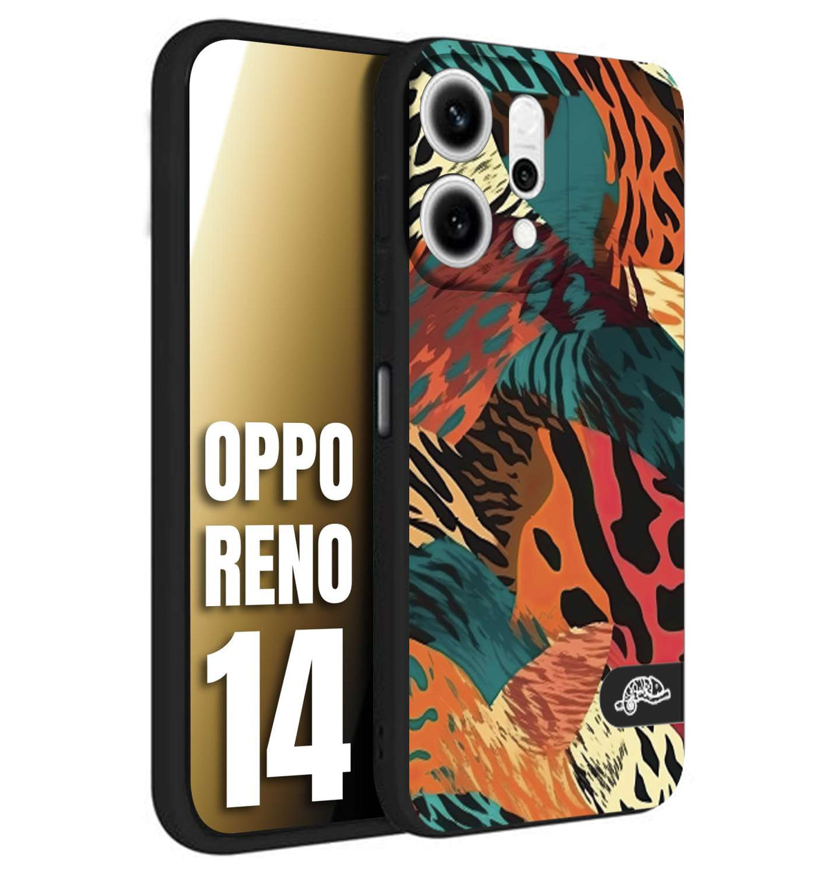 CUSTOMIZZA - Custodia cover nera morbida in tpu compatibile per Oppo Reno 14 leopardato tigrato tiger colorata summer arancio verde fucsia