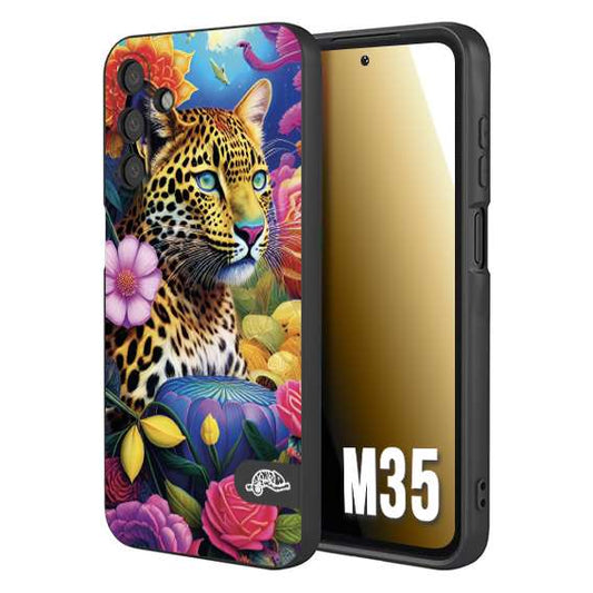 CUSTOMIZZA - Custodia cover nera morbida in tpu compatibile per Samsung M35 astratti donna flower fantasia leopardo ghepardo animali colorati