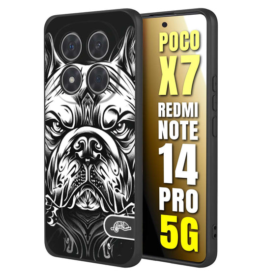 CUSTOMIZZA - Custodia cover nera morbida in tpu compatibile per Xiaomi Redmi Note 14 PRO 5G bulldog bianco a rilievo disegnato tattoo tatuaggio