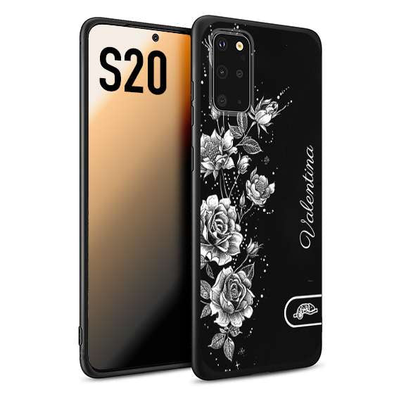 CUSTOMIZZA - Custodia cover nera morbida in tpu compatibile per Samsung S20 a rilievo soft touch personalizzata nome rose fiori donna